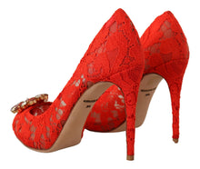 Load image into Gallery viewer, Dolce &amp; Gabbana Red Crystal Taormina Lace Heels Pumps
