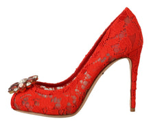 Load image into Gallery viewer, Dolce &amp; Gabbana Red Crystal Taormina Lace Heels Pumps
