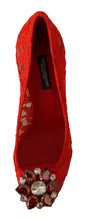 Load image into Gallery viewer, Dolce &amp; Gabbana Red Crystal Taormina Lace Heels Pumps
