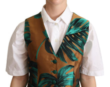 Load image into Gallery viewer, Dolce &amp; Gabbana Green Jacquard Leaf Gold Waistcoat Vest
