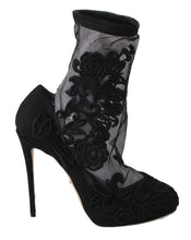 Load image into Gallery viewer, Dolce &amp; Gabbana Embroidered Floral Stiletto Socks Booties
