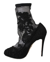 Load image into Gallery viewer, Dolce &amp; Gabbana Embroidered Floral Stiletto Socks Booties
