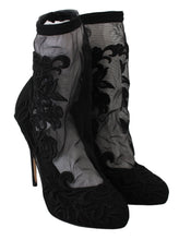 Load image into Gallery viewer, Dolce &amp; Gabbana Embroidered Floral Stiletto Socks Booties
