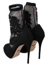 Load image into Gallery viewer, Dolce &amp; Gabbana Embroidered Floral Stiletto Socks Booties
