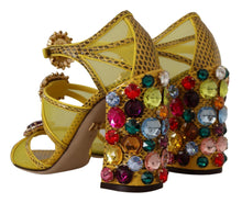 Load image into Gallery viewer, Dolce &amp; Gabbana Stunning Crystal-Embellished Yellow Leather Sandals
