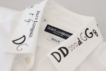 Load image into Gallery viewer, Dolce &amp; Gabbana White Printed Cotton SlimFit Dress GOLD Shirt
