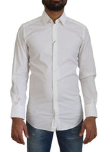 Load image into Gallery viewer, Dolce &amp; Gabbana White Cotton Slim Fit Formal Dress GOLD Shirt
