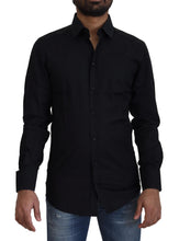 Load image into Gallery viewer, Dolce &amp; Gabbana Black Cotton Slim Fit Formal Dress GOLD Shirt
