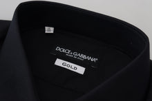 Load image into Gallery viewer, Dolce &amp; Gabbana Black Cotton Slim Fit Formal Dress GOLD Shirt
