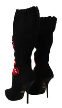 Load image into Gallery viewer, Dolce &amp; Gabbana Elegant Sock Boots with Red Roses Detail
