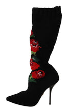 Load image into Gallery viewer, Dolce &amp; Gabbana Elegant Sock Boots with Red Roses Detail
