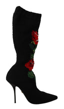 Load image into Gallery viewer, Dolce &amp; Gabbana Elegant Sock Boots with Red Roses Detail
