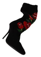 Load image into Gallery viewer, Dolce &amp; Gabbana Elegant Sock Boots with Red Roses Detail
