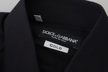 Load image into Gallery viewer, Dolce &amp; Gabbana Black Cotton Slim Fit Formal Dress GOLD Shirt
