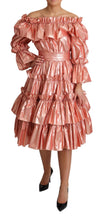 Load image into Gallery viewer, Dolce &amp; Gabbana Pink Metallic Ruffled Gown Elegance
