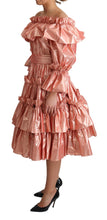 Load image into Gallery viewer, Dolce &amp; Gabbana Pink Metallic Ruffled Gown Elegance
