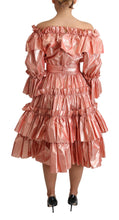 Load image into Gallery viewer, Dolce &amp; Gabbana Pink Metallic Ruffled Gown Elegance
