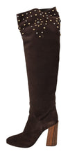 Load image into Gallery viewer, Dolce &amp; Gabbana Studded Suede Knee High Boots in Brown
