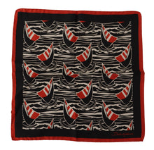 Load image into Gallery viewer, Dolce &amp; Gabbana Black Red Sailboat Square Handkerchief Silk Scarf
