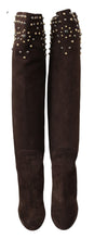 Load image into Gallery viewer, Dolce &amp; Gabbana Studded Suede Knee High Boots in Brown
