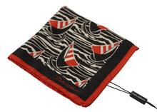 Load image into Gallery viewer, Dolce &amp; Gabbana Black Red Sailboat Square Handkerchief Silk Scarf
