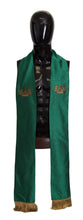 Load image into Gallery viewer, Dolce &amp; Gabbana Green Crown Embroidered Shawl Fringe Blend Silk

