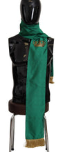 Load image into Gallery viewer, Dolce &amp; Gabbana Green Crown Embroidered Shawl Fringe Blend Silk
