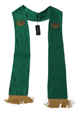 Load image into Gallery viewer, Dolce &amp; Gabbana Green Crown Embroidered Shawl Fringe Blend Silk
