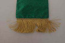Load image into Gallery viewer, Dolce &amp; Gabbana Green Crown Embroidered Shawl Fringe Blend Silk
