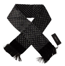 Load image into Gallery viewer, Dolce &amp; Gabbana Black Geometric Patterned Shawl Wrap Fringe Scarf
