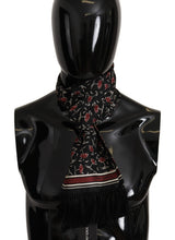 Load image into Gallery viewer, Dolce &amp; Gabbana Black Red Umbrellas Patterned Shawl Fringe Scarf

