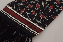 Load image into Gallery viewer, Dolce &amp; Gabbana Black Red Umbrellas Patterned Shawl Fringe Scarf
