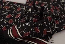 Load image into Gallery viewer, Dolce &amp; Gabbana Black Red Umbrellas Patterned Shawl Fringe Scarf

