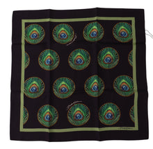 Load image into Gallery viewer, Dolce &amp; Gabbana Black Peacock Feather DG Printed Square Handkerchief Scarf
