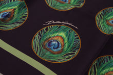 Load image into Gallery viewer, Dolce &amp; Gabbana Black Peacock Feather DG Printed Square Handkerchief Scarf
