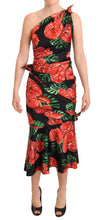 Load image into Gallery viewer, Dolce &amp; Gabbana Black Shiny Silk Floral Print Draped Dress
