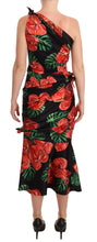 Load image into Gallery viewer, Dolce &amp; Gabbana Black Shiny Silk Floral Print Draped Dress
