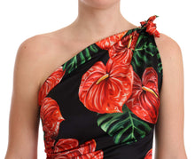 Load image into Gallery viewer, Dolce &amp; Gabbana Black Shiny Silk Floral Print Draped Dress
