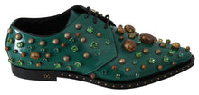 Load image into Gallery viewer, Dolce &amp; Gabbana Emerald Leather Dress Shoes with Crystal Accents
