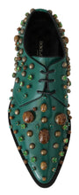 Load image into Gallery viewer, Dolce &amp; Gabbana Emerald Leather Dress Shoes with Crystal Accents
