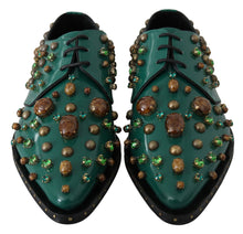 Load image into Gallery viewer, Dolce &amp; Gabbana Emerald Leather Dress Shoes with Crystal Accents
