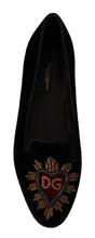 Load image into Gallery viewer, Dolce &amp; Gabbana Black DG Sacred Heart Patch Slip On Flat Shoes
