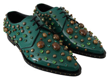 Load image into Gallery viewer, Dolce &amp; Gabbana Emerald Leather Dress Shoes with Crystal Accents
