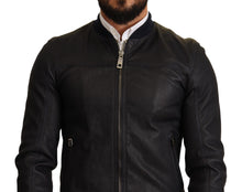 Load image into Gallery viewer, Dolce &amp; Gabbana Blue Leather Full Zip Bomber Men Jacket

