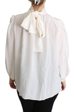 Load image into Gallery viewer, Dolce &amp; Gabbana Elegant White Silk Pussy Bow Blouse

