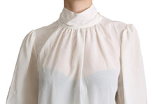 Load image into Gallery viewer, Dolce &amp; Gabbana Elegant White Silk Pussy Bow Blouse
