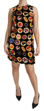 Load image into Gallery viewer, Dolce &amp; Gabbana Chic Black Desserts Print Shift Mini Dress
