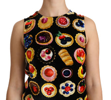 Load image into Gallery viewer, Dolce &amp; Gabbana Chic Black Desserts Print Shift Mini Dress
