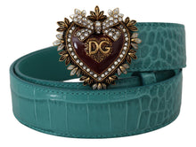 Load image into Gallery viewer, Dolce &amp; Gabbana Elegant Blue Leather Belt with Gold Buckle
