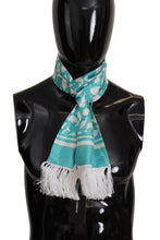 Load image into Gallery viewer, Dolce &amp; Gabbana Blue Whale Printed Shawl Wrap Fringe Silk Teal Scarf
